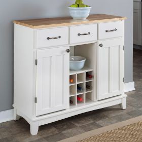 storNatural Wood Top Kitchen Island Sideboard Cabinet Wine Rack in White