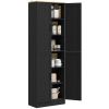 Freestanding Kitchen Pantry, 4-Door Kitchen Pantry Cabinet with Adjustable Shelves and Doors, Distressed Black