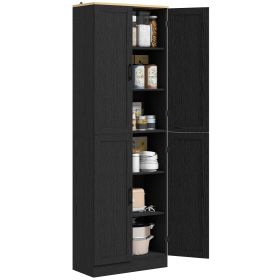 Freestanding Kitchen Pantry, 4-Door Kitchen Pantry Cabinet with Adjustable Shelves and Doors, Distressed Black