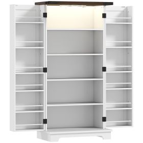 47" Kitchen Cabinet with Sensing LED Light, Kitchen Pantry Cabinet with Doors, Adjustable Shelves, Door Shelves, White