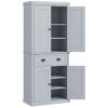 72 Kitchen Pantry Cabinet Storage, Freestanding Cupboard with Drawer 4 Doors Adjustable Shelves, Gray