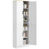 Freestanding Kitchen Pantry, 4-Door Kitchen Pantry Cabinet with Adjustable Shelves and Doors, Distressed White