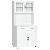 Tall Kitchen Pantry Cabinet Storage, Modern Kitchen Pantry Cabinet with Framed Glass Doors, Shelves and Drawers, White
