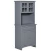 Freestanding Kitchen Buffet with Hutch, Cupboard with Doors, Shelves, Drawer, Microwave Space, Gray