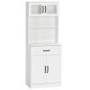 Freestanding Kitchen Pantry, 4-Door Buffet Cabinet with Hutch, Coffee Bar with Adjustable Shelves, 63.5 Inches, White