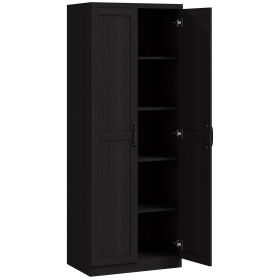63" 2-Door Kitchen Pantry, Freestanding Cabinet with 2 Adjustable Shelves for Dining Room, Cinnamon Black Wood Grain
