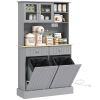 Kitchen Pantry Storage Cabinet with Charging Station, 2 Tilt Out Cabinets, Microwave Stand, Gray