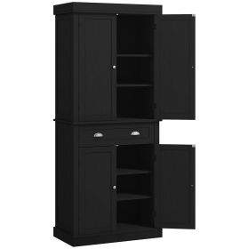 72" Freestanding Kitchen Pantry Cabinet, Black, Ample Storage Space, Elegant Design