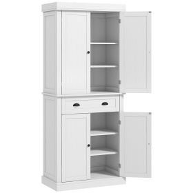 72" White Freestanding Kitchen Cabinet Pantry with Shelves, Spacious Storage Solution