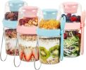 4 Pack 27oz Yogurt Parfait Cups with Lids and Spoons, Overnight Oats Containers, Reusable Topping Compartment for Breakfast with Yogurt, Cereal or Oat