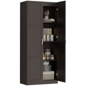 Farmhouse Pantry Cabinet, 71" Tall Kitchen Pantry Storage Cabinet with Soft-Close Hinges, Adjustable Shelves, Dark Brown
