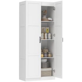Farmhouse Pantry Cabinet, 71" Tall Kitchen Pantry Storage Cabinet with Soft-Close Hinges, Adjustable Shelves, White