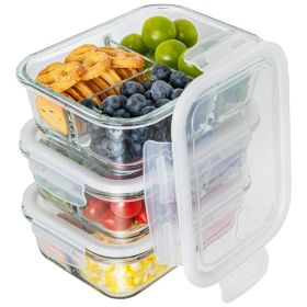 3 Pack 34 Oz Meal Prep Containers, 1 & 2 & 3 Compartment Lunch Container, Airtight Bento Box with Leak Proof Locking Lids, Microwave, Dishwasher