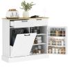 10 Gallon Farmhouse Kitchen Cabinet with Hidden Trash Can and 2 Drawers, Tilt Out Trash Can Cabinet for Kitchen, White