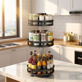 3-Tier Rotating Spice Rack Organizer – Carbon Steel 360° Metal Turntable, Multifunctional Kitchen Seasoning & Condiment Storage Rack, Space-Saving Cou