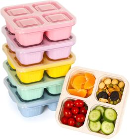 6 Pack Bento Box, 4 Compartment Lunchable Snack Containers with Lids for Meal Prep, School, Travel, Reusable Divided Lunch Food Container for Adu