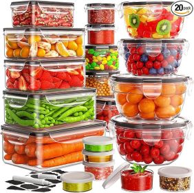 40 PCS Food Storage Containers with Lids Airtight (20 Lids &20 Containers- Leakproof Meal-Prep Containers for Kitchen Storage Reusable Plastic Mi