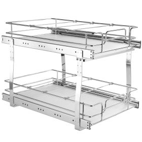 2 Tier 14"Wx21"Dx15"H Pull Out Cabinet Organizer, Heavy Duty Slide Out Pantry Shelves, Steel Roll Out Drawers, Sliding Drawer Storage for Home, 15.5"W