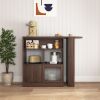 Modern Bar Cabinet with Rotating top, Counter Height Dining Cabinet with 6 Storage space and 2 Ribbed Glass Door for Kitchen, The Rotating Top with 3