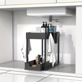 2 Tier Under Sink Organizer, Bathroom Cabinet Organizers and Storage Shelf, 2 Tier Sliding Drawer for Hooks Hanging Cup, Multi-Purpose Shelves Kitchen