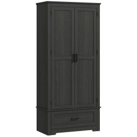 69" Tall Farmhouse Kitchen Pantry Cabinet with 2 Doors, Drawer and Adjustable Shelves for Dining Room, Black