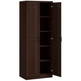 63" 2-Door Kitchen Pantry, Freestanding Cabinet with 2 Adjustable Shelves for Dining Room, Cinnamon Cherry Wood Grain