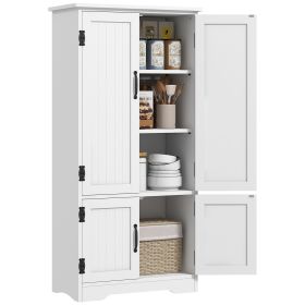 64" Tall Kitchen Pantry Cabinet with Motion Sensor Light, Spice Racks and Adjustable Shelves, White