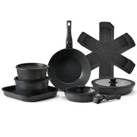 17 Piece Pots and Pans Set, Granite Nonstick Detachable Handle Cookware, Space Saving Induction Cookwares, Kitchen RV Cooking Sets with Frying, Sauce,