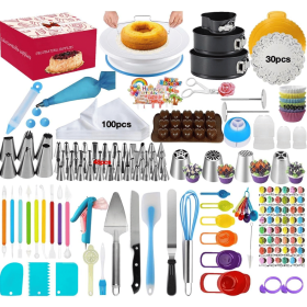 Deluxe Cake Decorating Set - Unleash your pastry potential, premium rotating cake turntable, wide range of 48 decorating nozzles, 3-pack springform ca