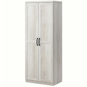 63" Kitchen Storage Cabinet, 5-tier Pantry Cabinet with Doors and Adjustable Shelves for Dining Room, Distressed White