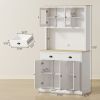 Freestanding Kitchen Cabinet, 71" Tall Pantry Cabinet, Modern Hutch with Wide Countertop, Adjustable Shelves, White