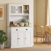 Freestanding Kitchen Cabinet, 71" Tall Pantry Cabinet, Modern Hutch with Wide Countertop, Adjustable Shelves, White