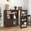 Modern Bar Cabinet with Rotating top, Counter Height Dining Cabinet with 6 Storage space and 2 Ribbed Glass Door for Kitchen, The Rotating Top with 3