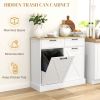 10 Gallon Farmhouse Kitchen Cabinet with Hidden Trash Can and 2 Drawers, Tilt Out Trash Can Cabinet for Kitchen, White