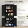 72" Freestanding Kitchen Pantry Cabinet, Black, Ample Storage Space, Elegant Design