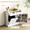 10 Gallon Farmhouse Kitchen Cabinet with Hidden Trash Can and 2 Drawers, Tilt Out Trash Can Cabinet for Kitchen, White