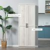 63" Kitchen Storage Cabinet, 5-tier Pantry Cabinet with Doors and Adjustable Shelves for Dining Room, Distressed White