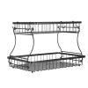 2 Tier Fruit Basket, Countertop Fruits Vegetable Bowl with Banana Hangers, Metal Wire Storage Stand for Kitchen Counter, Detachable Stackable Holder O