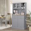Kitchen Pantry Storage Cabinet with Charging Station, 2 Tilt Out Cabinets, Microwave Stand, Gray