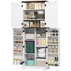64" Tall Kitchen Pantry Cabinet with Motion Sensor Light, Spice Racks and Adjustable Shelves, White