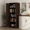 63" 2-Door Kitchen Pantry, Freestanding Cabinet with 2 Adjustable Shelves for Dining Room, Cinnamon Cherry Wood Grain