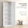 Freestanding Kitchen Pantry, 4-Door Kitchen Pantry Cabinet with Adjustable Shelves and Doors, Distressed White