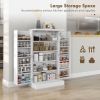 Freestanding Kitchen Pantry Cabinet White with 5-Tier Shelf 12 Spice Rack Adjustable Shelves