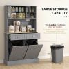 Kitchen Pantry Storage Cabinet with Charging Station, 2 Tilt Out Cabinets, Microwave Stand, Gray