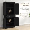 72" Freestanding Kitchen Pantry Cabinet, Black, Ample Storage Space, Elegant Design