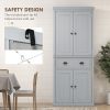 72 Kitchen Pantry Cabinet Storage, Freestanding Cupboard with Drawer 4 Doors Adjustable Shelves, Gray