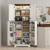 64" Tall Kitchen Pantry Cabinet with Motion Sensor Light, Spice Racks and Adjustable Shelves, White