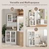 72" Kitchen Pantry Cabinet Storage, Freestanding Storage Cabinet with Hutch, Countertop, Glass Doors and Adjustable Shelves, White