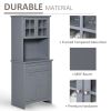 Freestanding Kitchen Buffet with Hutch, Cupboard with Doors, Shelves, Drawer, Microwave Space, Gray