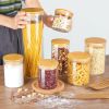 Glass Food Storage Jars, 7 Pack Kitchen Containers with Airtight Bamboo Wooden Lids for Pasta, Cookies, Nuts, Coffee Beans, Cereal, Canisters Set for